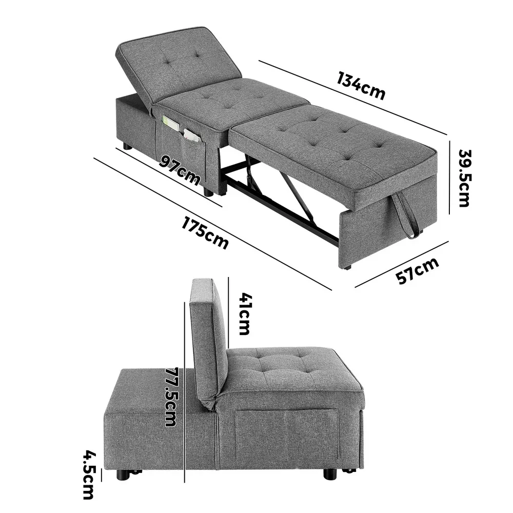 4 in 1 Convertible Sofa Bed Ottoman Couch Lounge Linen - Image 9
