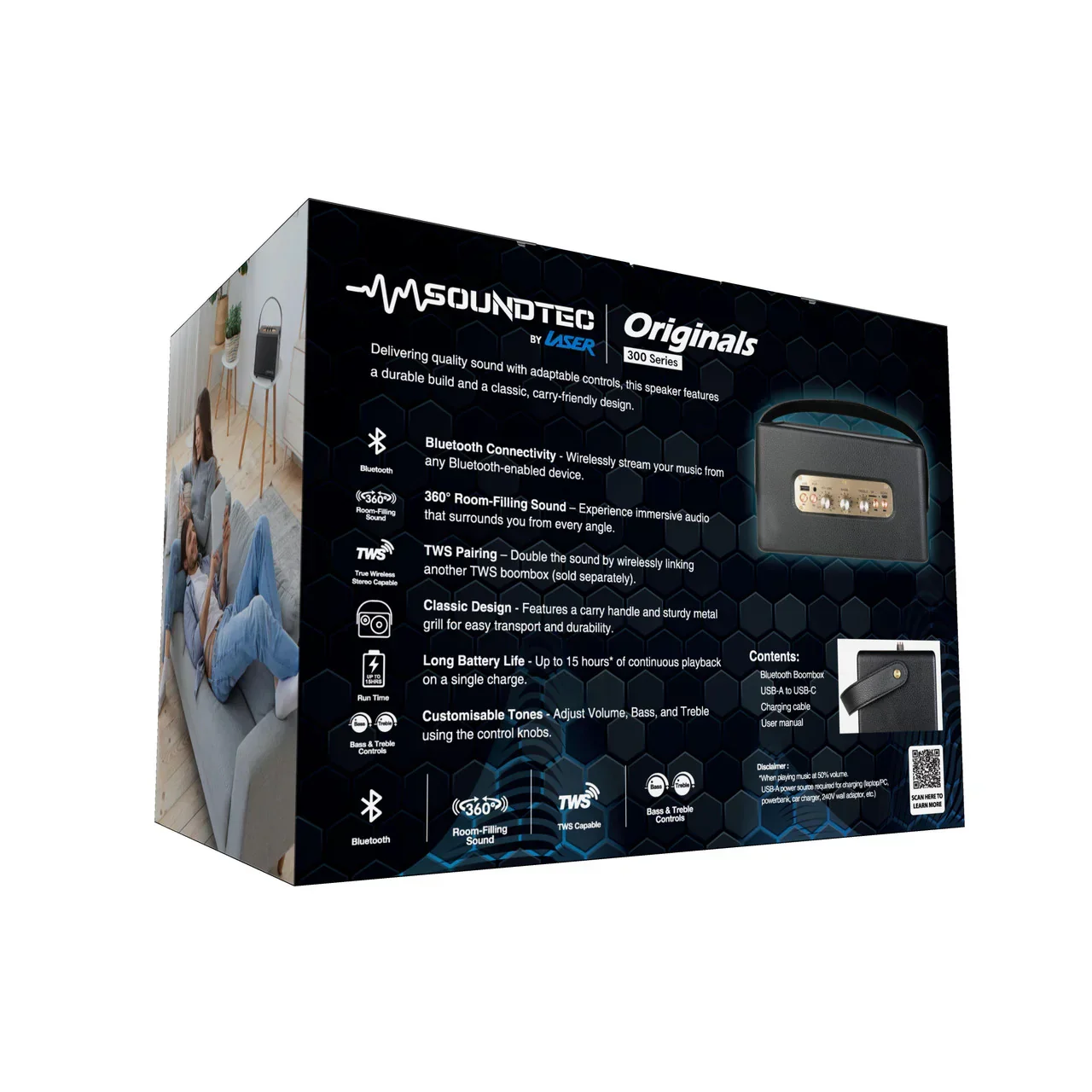 SoundTec Retro Bluetooth Boombox Black - Image 11