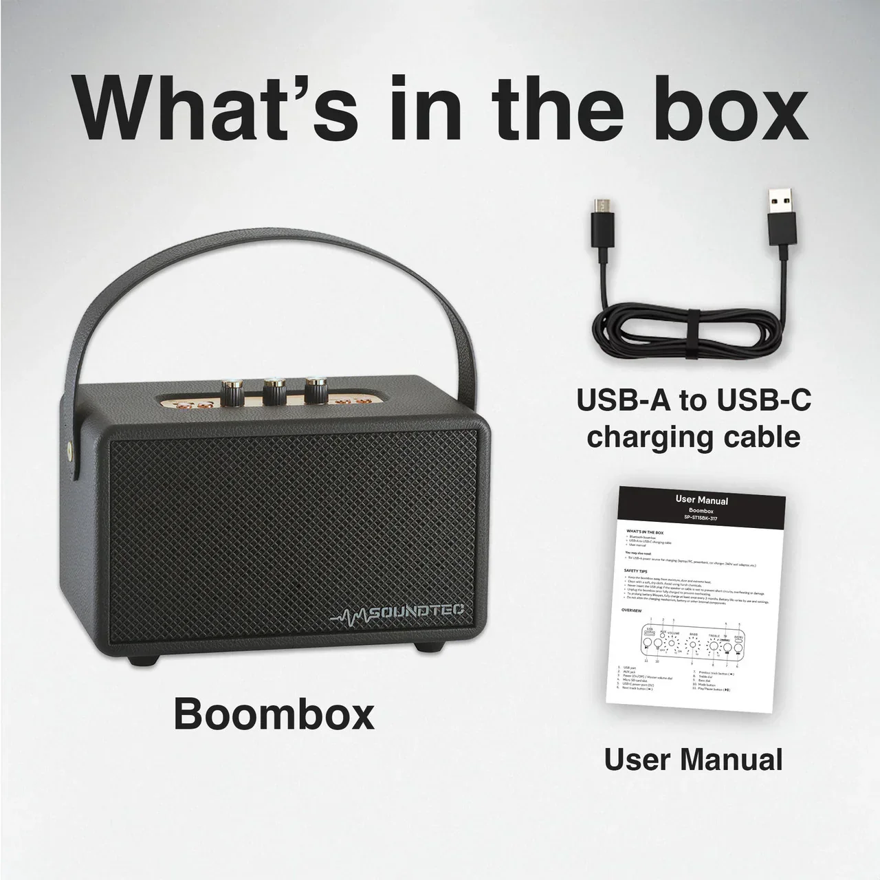 SoundTec Retro Bluetooth Boombox Black - Image 9