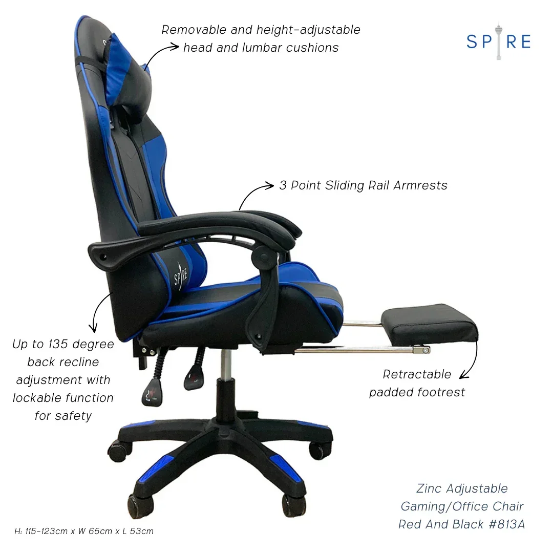 Zinc Adjustable Gaming/Office Chair Blue And Black - 813F - Image 5