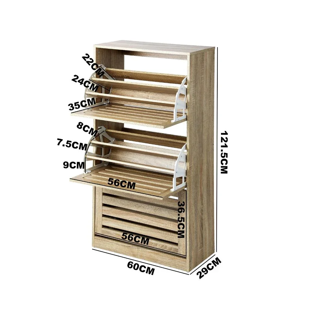 Shoe Storage Cabinet 3 Compartments with Rows Wooden - Image 3