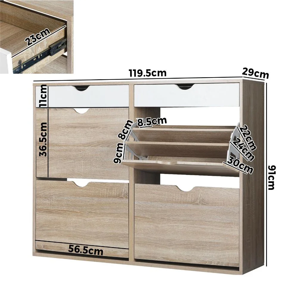 Shoe Storage Cabinet 4 Compartment with Rows 2 Drawers - Image 5