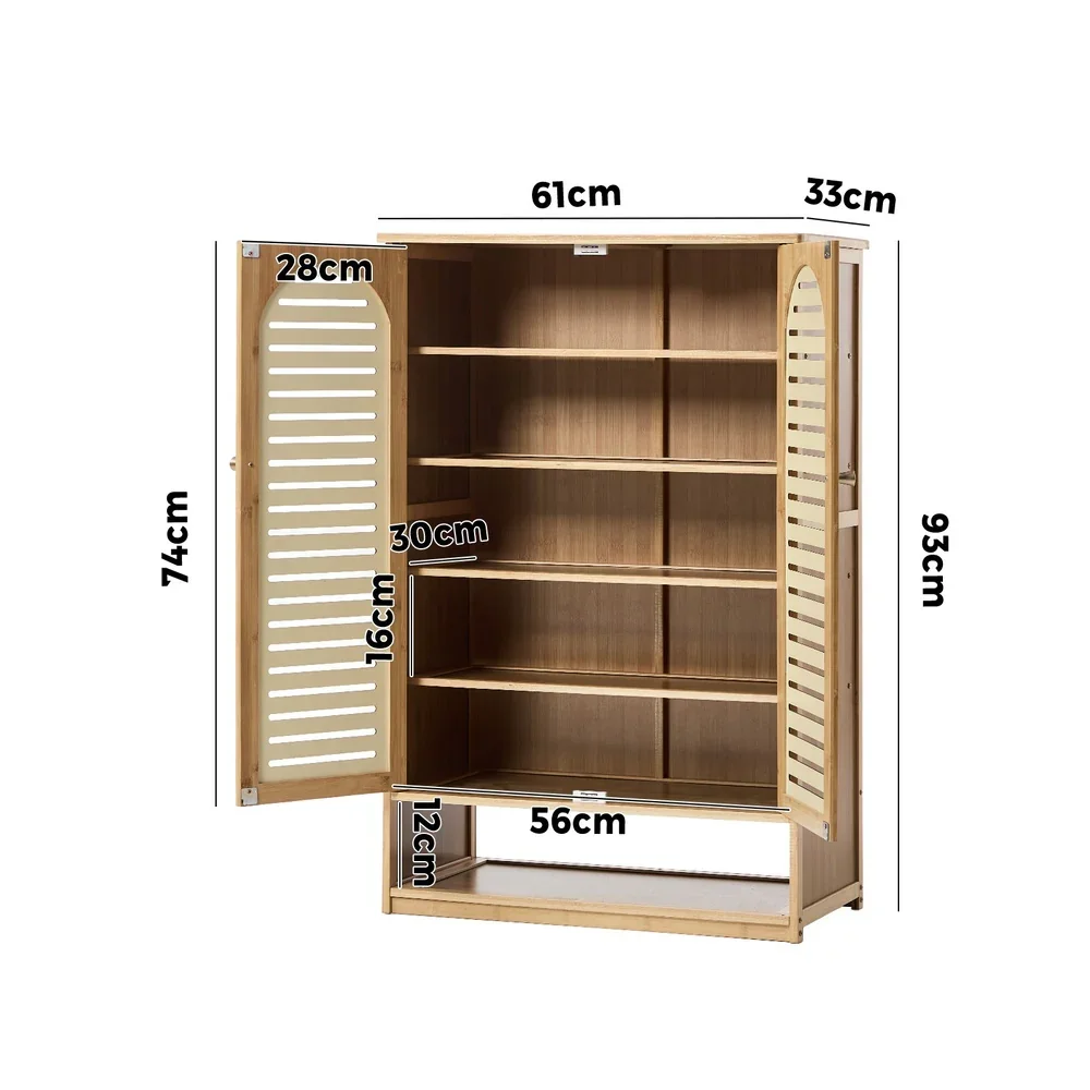 Shoe Storage Cabinet 2 Doors Bamboo Shoe Shelf Beige - Image 6