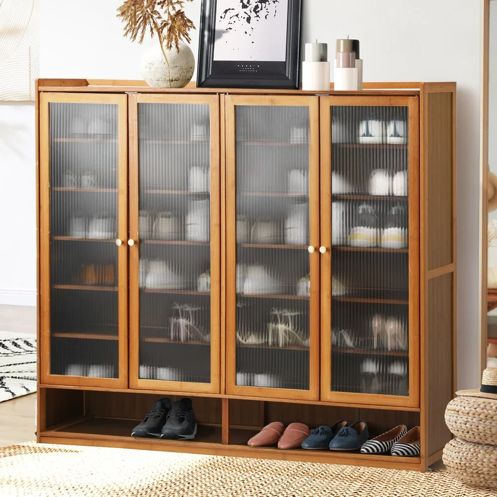 Shoe Storage Cabinet 4 Doors 7 Shelves Brown