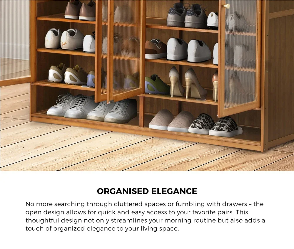 Shoe Storage Cabinet 4 Doors 7 Shelves Brown - Image 4