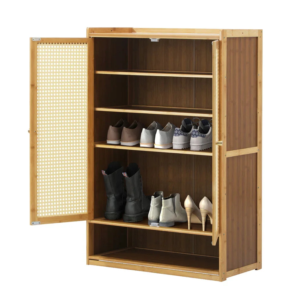 Shoe Storage Cabinet 2 Doors Rattan Brown - Image 4