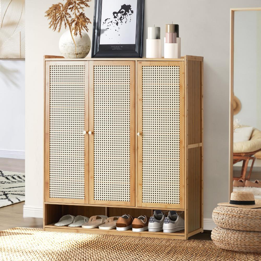 Shoe Cabinet with 3 Rattan Doors 6 Shelves - Image 7