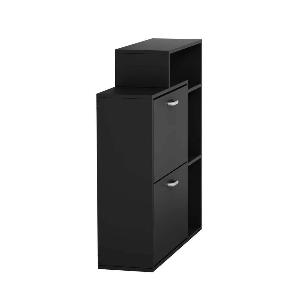 Shoe Cabinet Storage 2 Doors with Display Shelves Black - Image 4