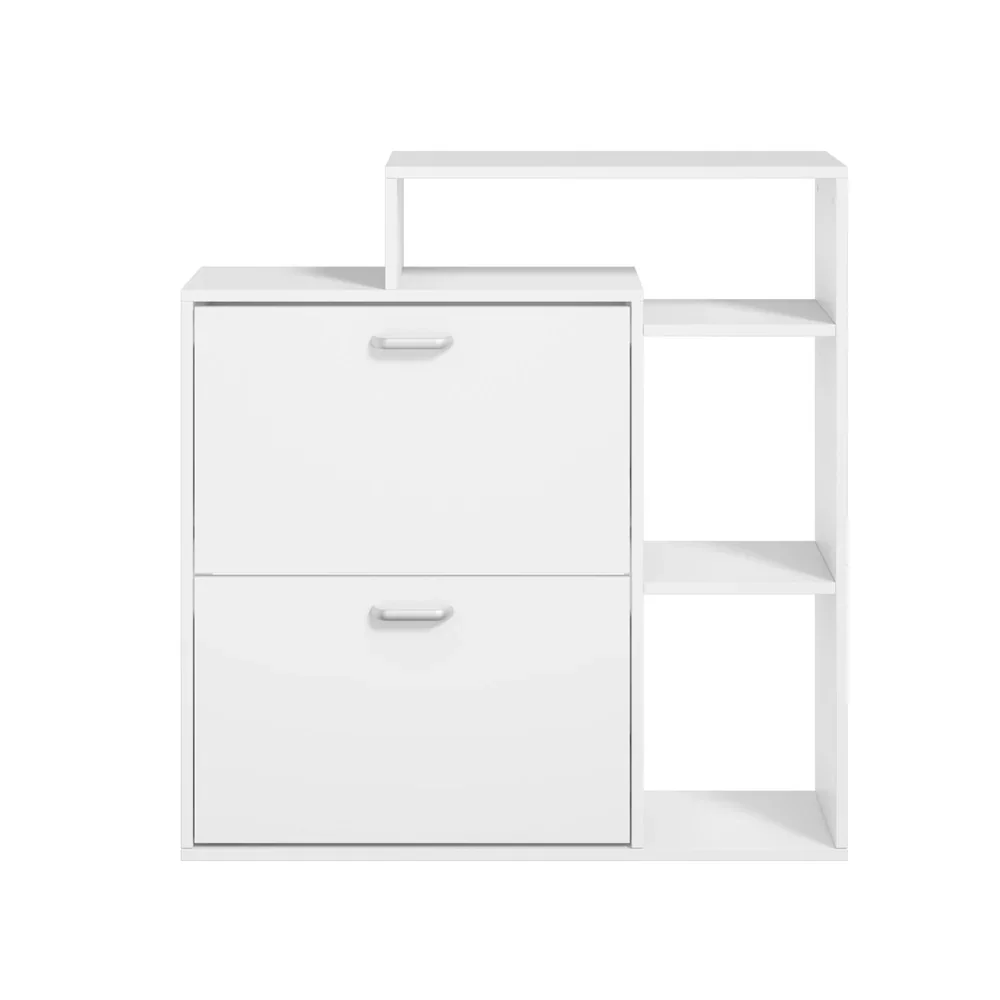 Shoe Cabinet Storage 2 Doors with Display Shelves White - Image 3
