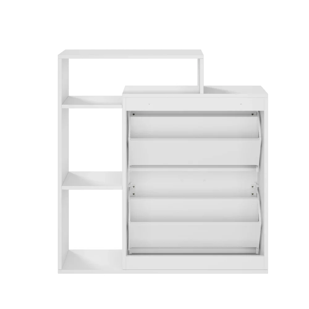 Shoe Cabinet Storage 2 Doors with Display Shelves White - Image 5
