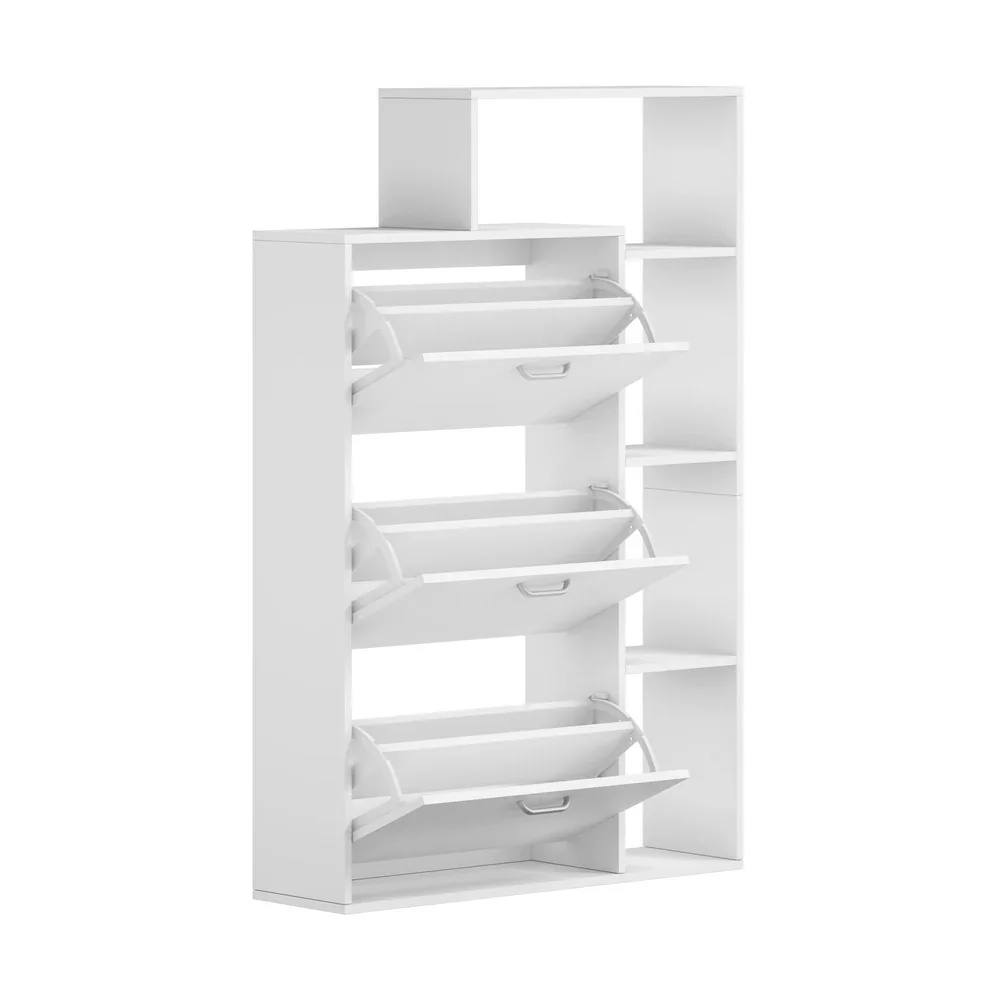 Shoe Cabinet Storage 3 Doors with Display Shelves White - Image 4