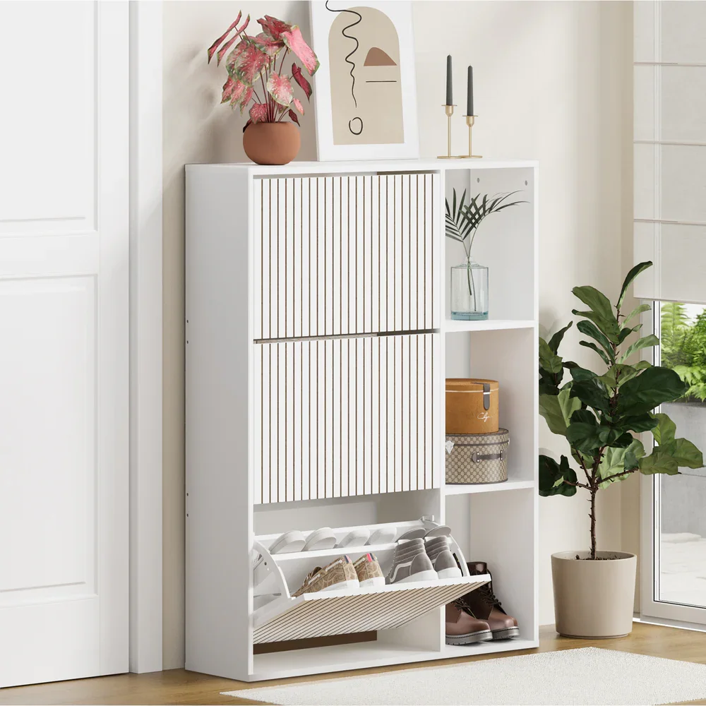 Shoe Rack Storage Cabinet with Display Shelves White - Image 4