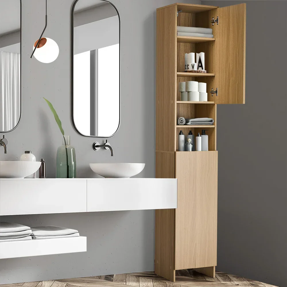 Bathroom Cabinet Storage Laundry Floor Cupboard Natural - Image 2