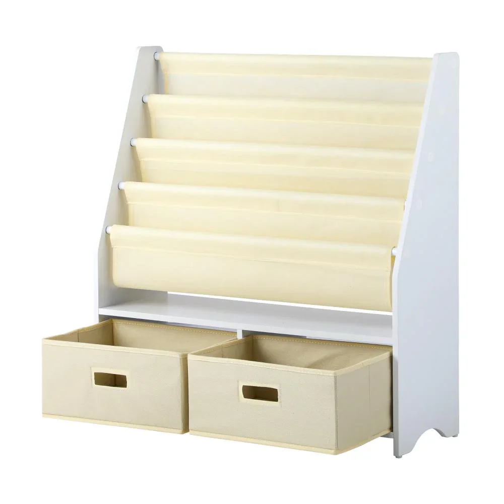 4 Tier Kids Storage Rack with 2 Drawers White&Beige - Image 7