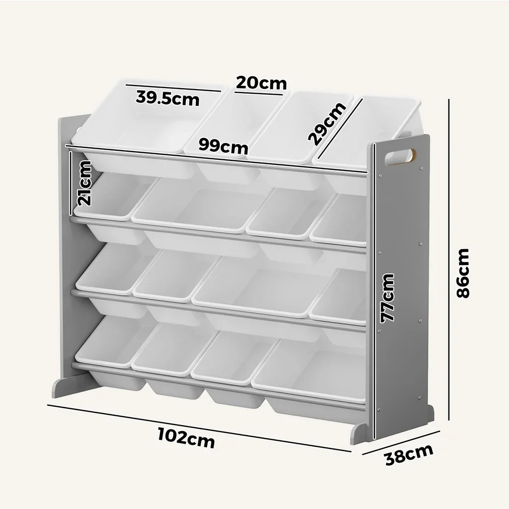 Kids Toy Box Organiser 16 Bins Shelf Removable Drawer Grey - Image 3
