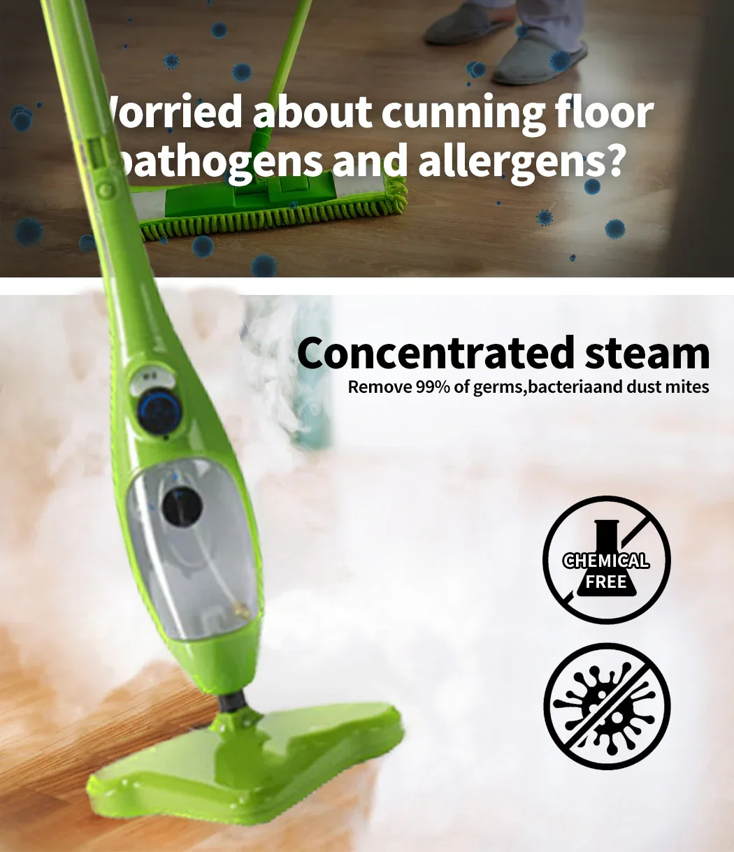 Steam Mop Handheld Carpet Cleaner High Pressure Steamer Floor Cleaning 1300W - Image 3