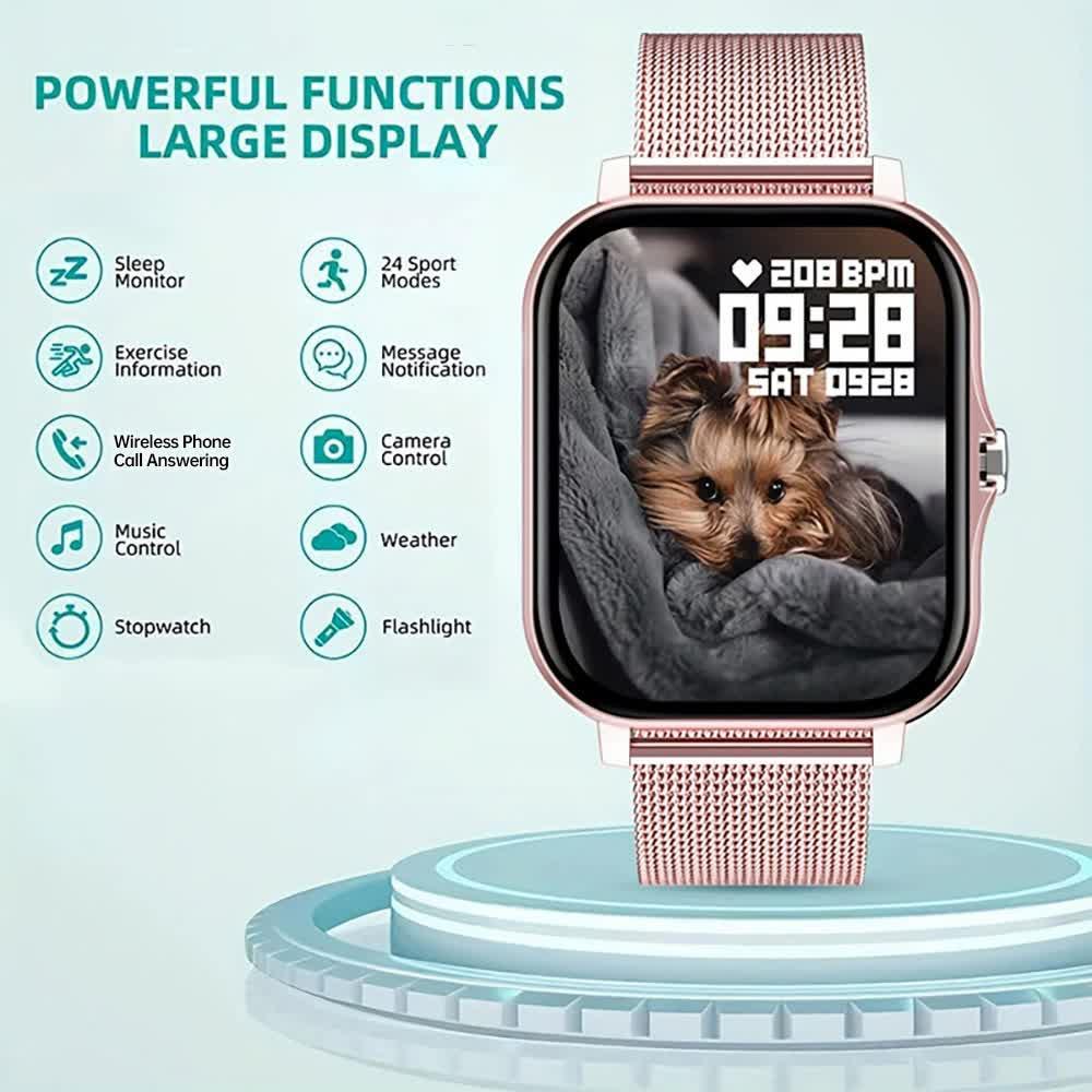 Steel Bracelet With Silicone Strap Silver Smart Fitness Watch with Large Display - 24 Sport Modes, Heart Rate Monitor & More - Image 3