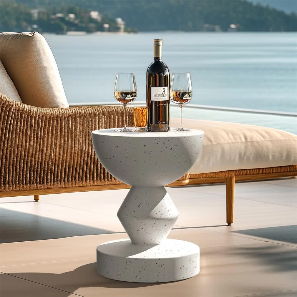 Stylish Lightweight Concrete Sofa Side Table Cement Bedside Table Outdoor Patio - Image 2