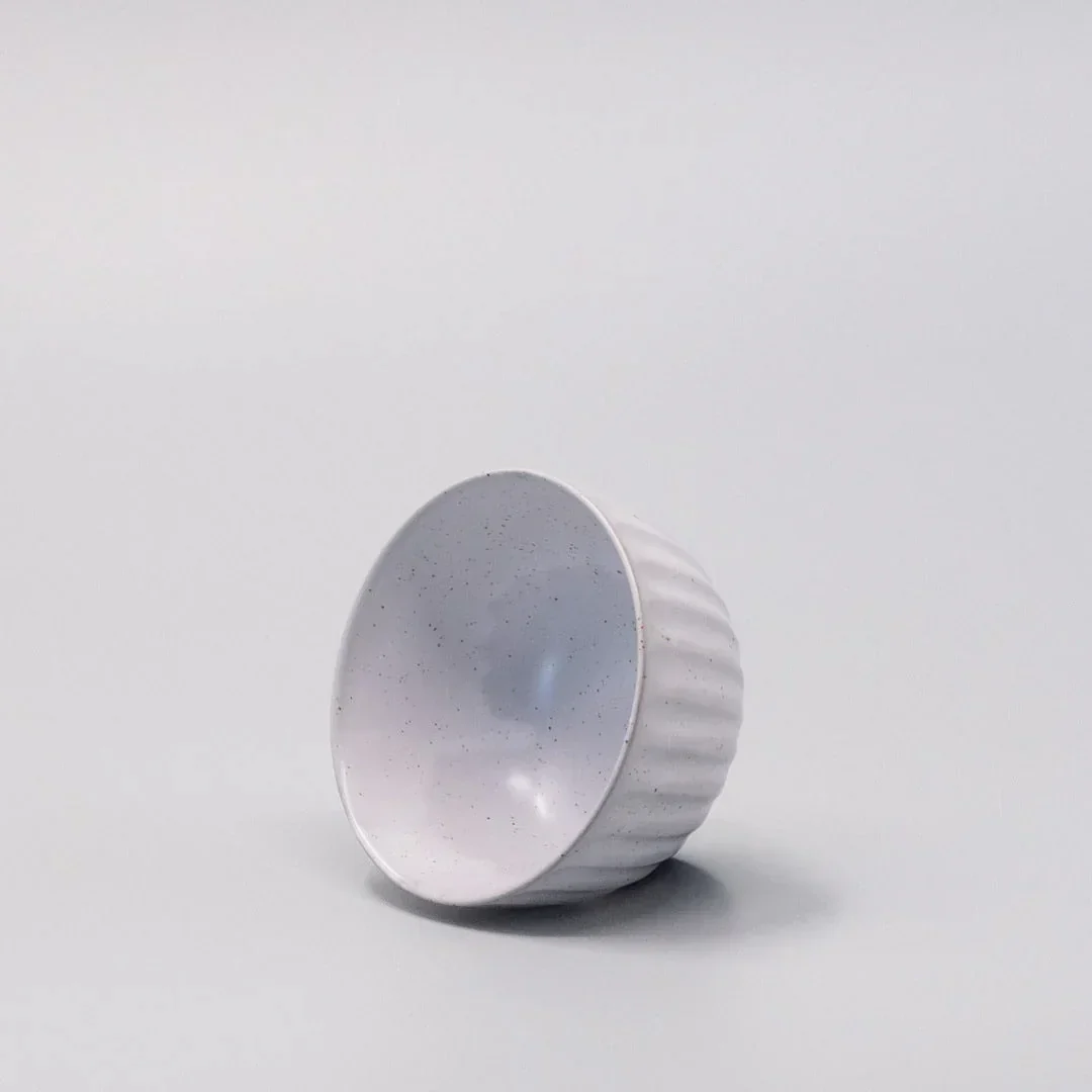 Tea Cup Ridged 150ml Speckled White - Image 4