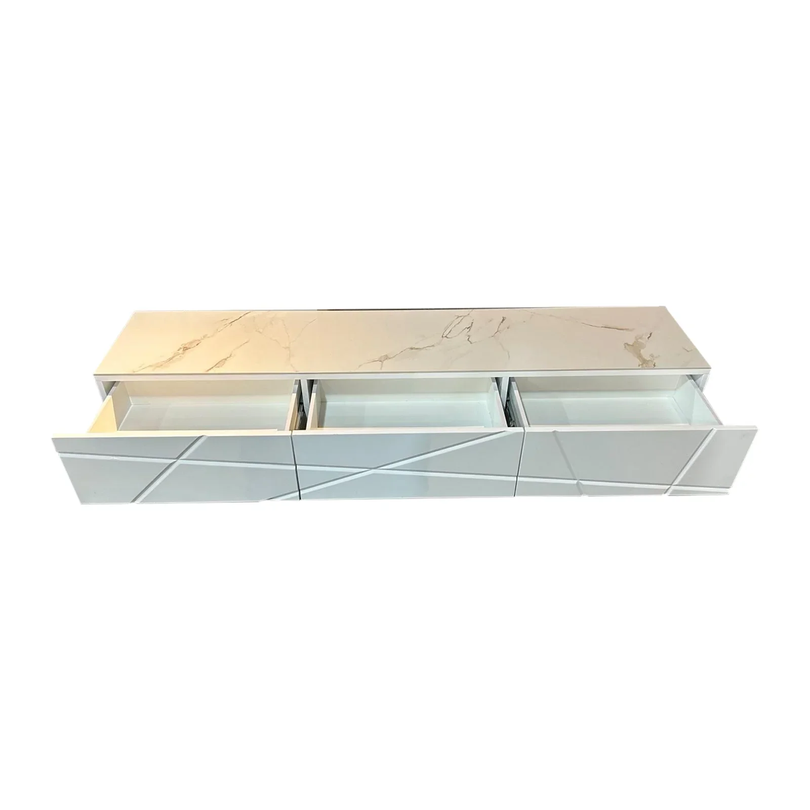 TV Cabinet MDF Glossy Storage Drawers Metal Base Entertainment Unit - Image 3