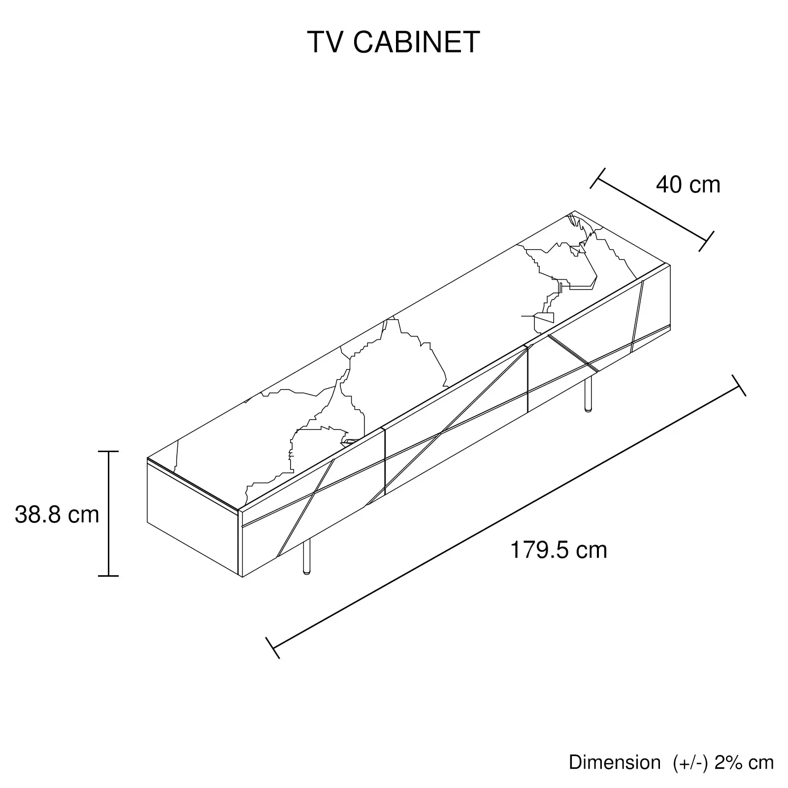TV Cabinet MDF Glossy Storage Drawers Metal Base Entertainment Unit - Image 6