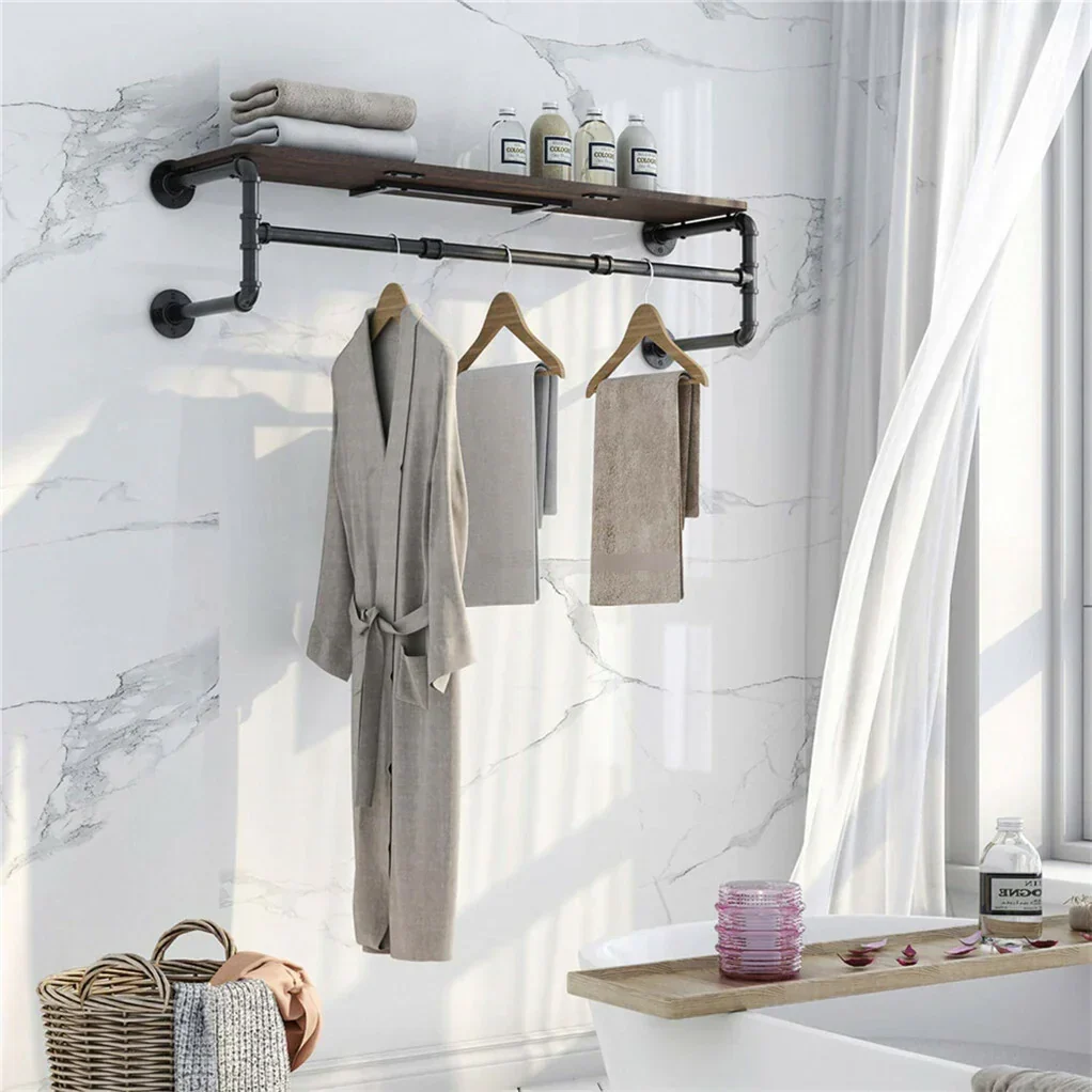 Upgraded Heavy Duty Pipe Clothes Rack Iron Garment Hanging Bar with Top Shelf - Image 6