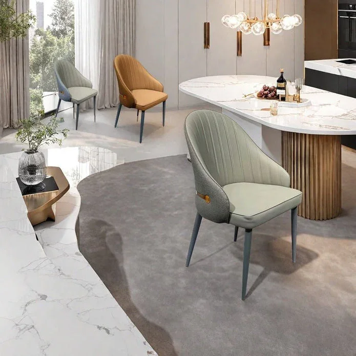 VELLUTO Dining Chairs Set Armchairs Mid Century Modern Kitchen Dining Room Chairs Faux Leather Accent Chairs Metal Vanity Lounge Chair with Back for Living Room Bedrooms  Set of 2 (Brown) - Image 4