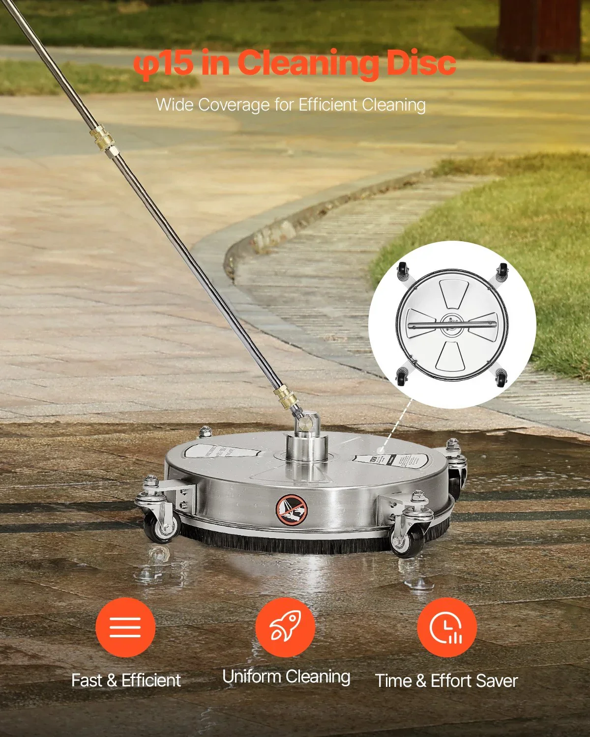 15" Pressure Washer Surface Cleaner 4 Wheels 4000 Max PSI 2 Extended Wands - Image 2