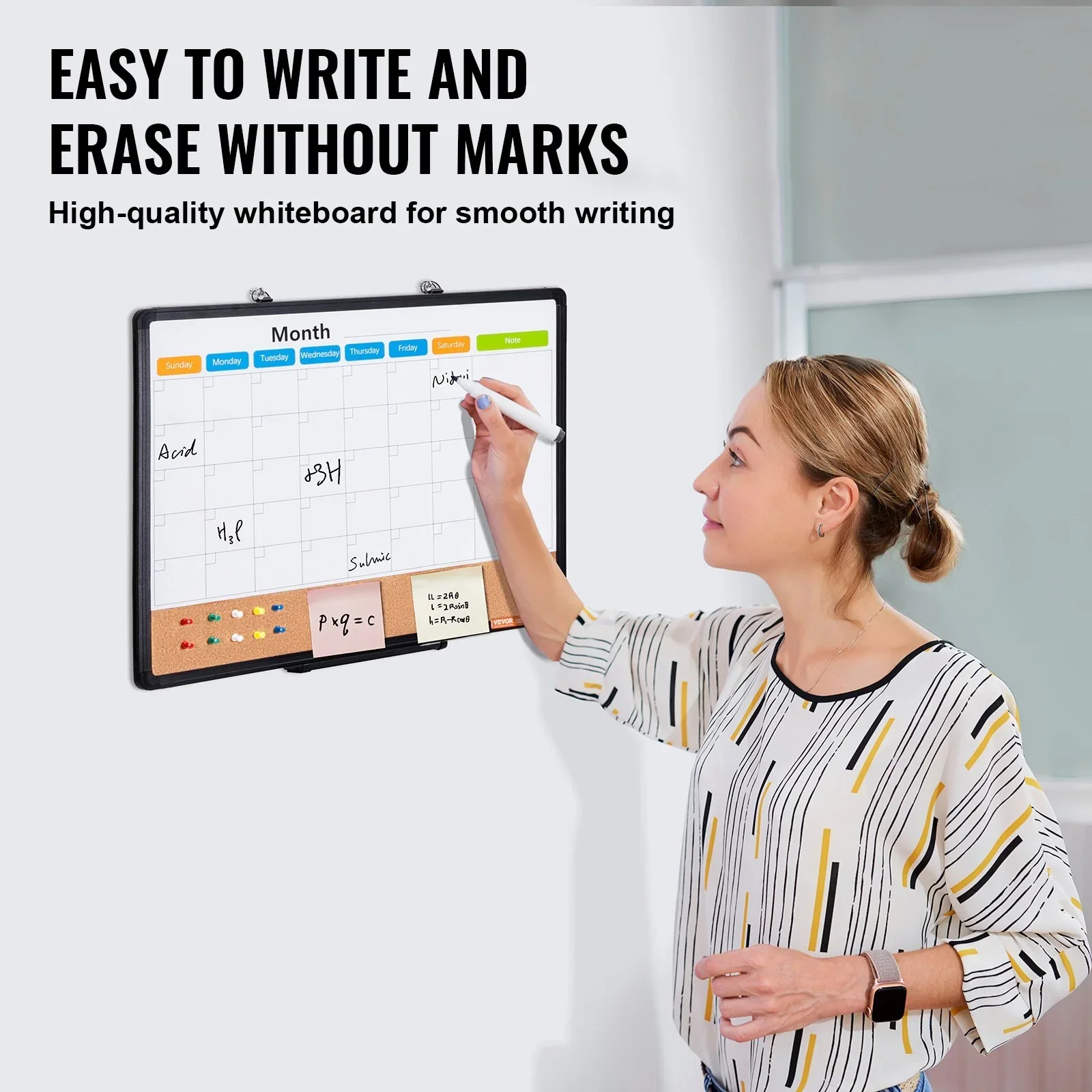 24"x 18" Monthly Calendar Whiteboard & Cork Board Combo with Aluminum Frame – 2-in-1 Magnetic Dry Erase Bulletin Board for Wall Mount – Ideal for School, Home, Office - Image 3