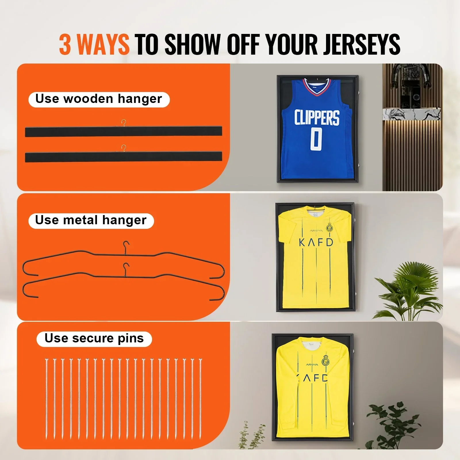 2PCs Jersey Display Frame Case, 590 x 790 x 40 mm, Large Lockable Sport Jersey Shadow Box with 98% UV Protection PC Glass and Hangers, for Baseball Basketball Football Hockey Shirt and Uniform - Image 5