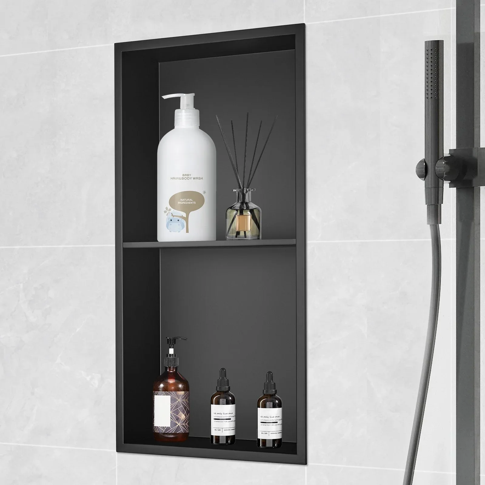 33.02 x 63.5 cm No Tile Shower Niche 304 Stainless Steel, Wall-Inserted Niche Recessed Double Shelves, Sealed Waterproof Rust-Resistant Modern Niche for Shower or Soap Storage Bathroom - Image 8