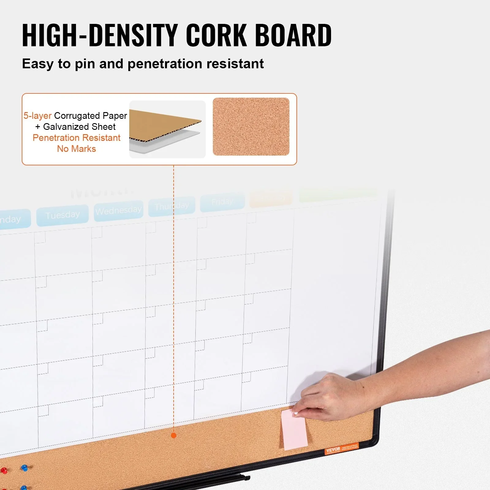 36"x 24" Monthly Calendar Whiteboard & Cork Board Combo with Aluminum Frame – 2-in-1 Magnetic Dry Erase Bulletin Board for Wall Mount – Ideal for School, Home, Office - Image 4