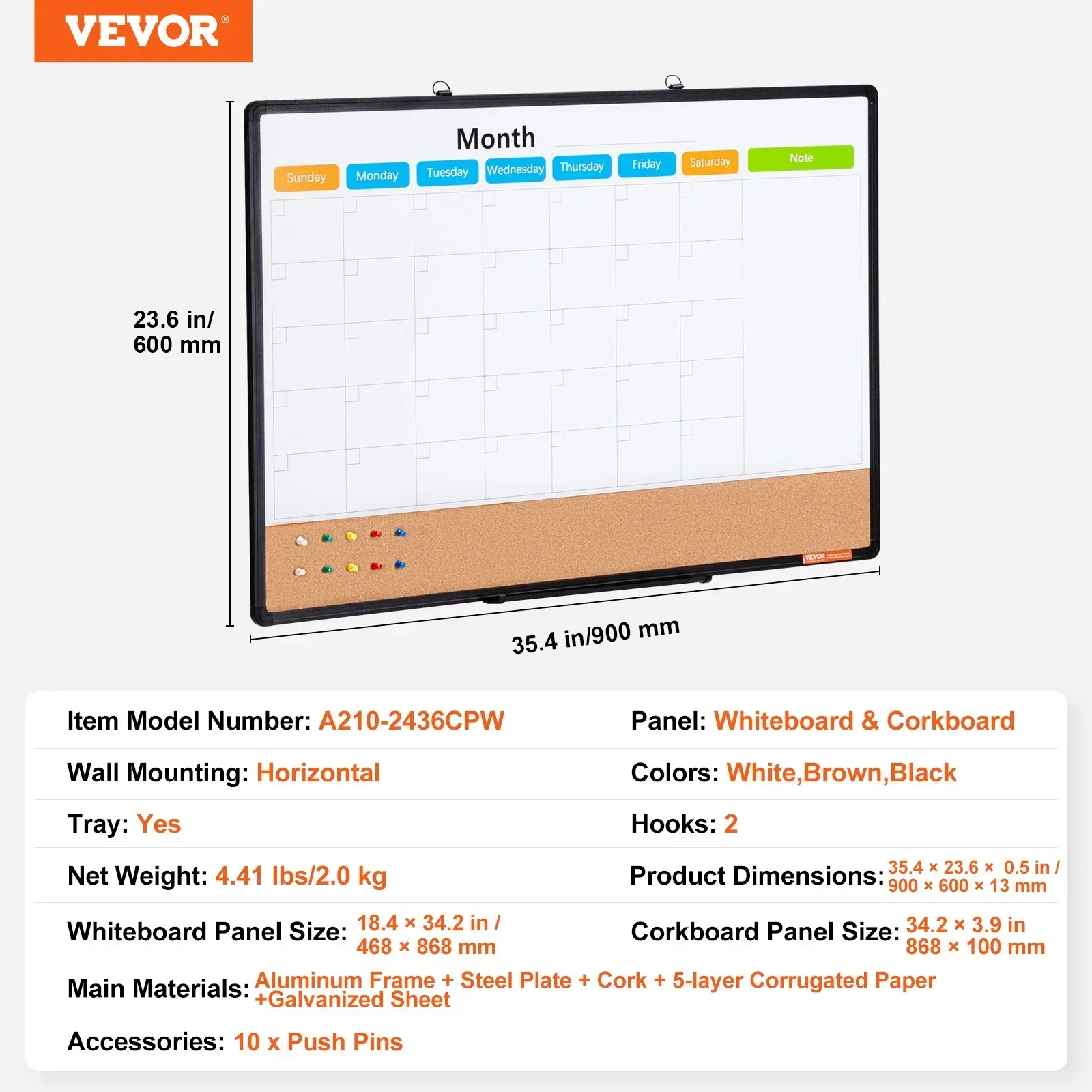 36"x 24" Monthly Calendar Whiteboard & Cork Board Combo with Aluminum Frame – 2-in-1 Magnetic Dry Erase Bulletin Board for Wall Mount – Ideal for School, Home, Office - Image 7