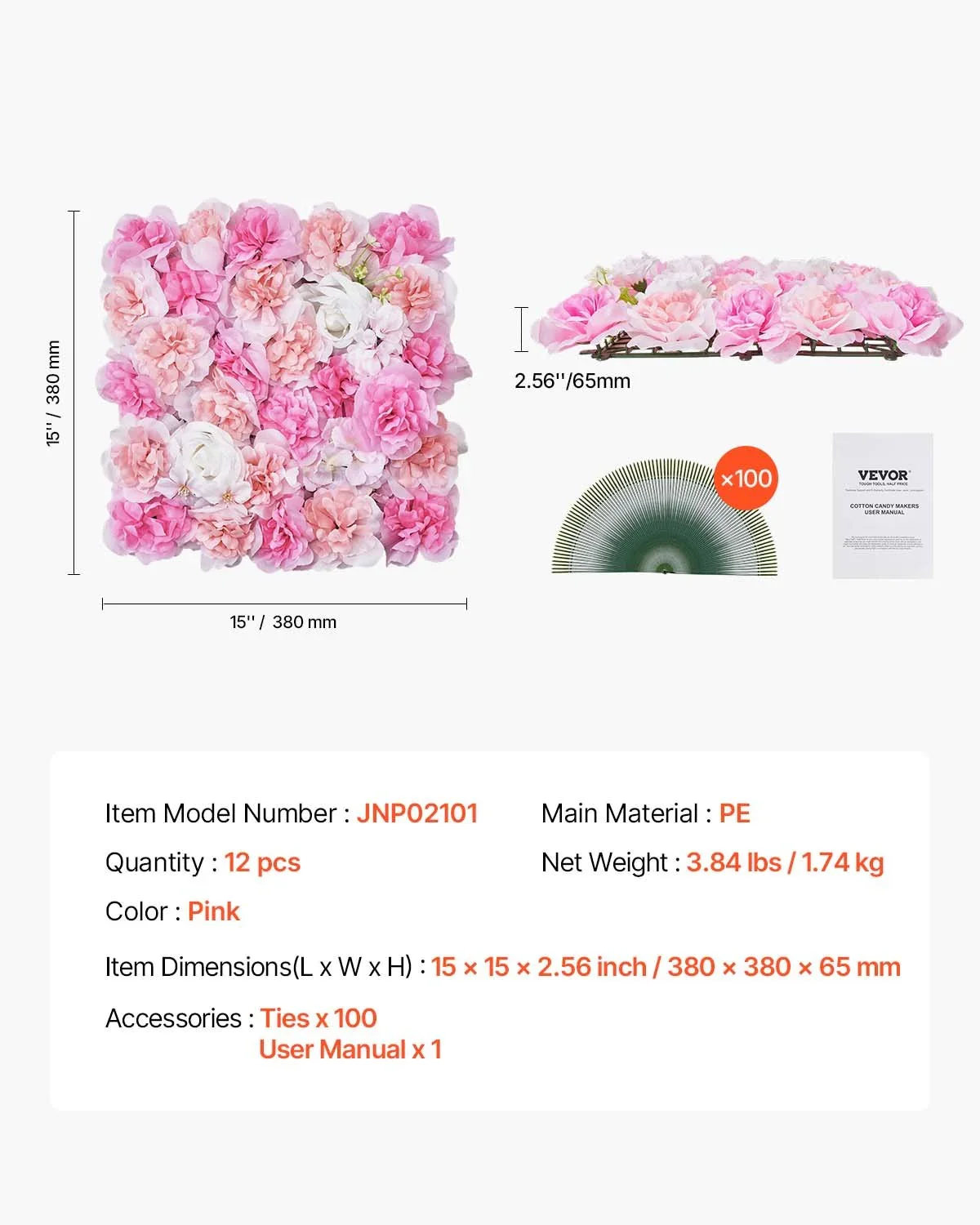 3D Flower Wall Panel, 12 PCS 15 x 15 inch, Artificial Floral Wall Background Mesh Backing Mat,Seamless Design&Easy Installation for Wedding Valentines Day Home Ba Party Backdrop Decor,Pink - Image 7