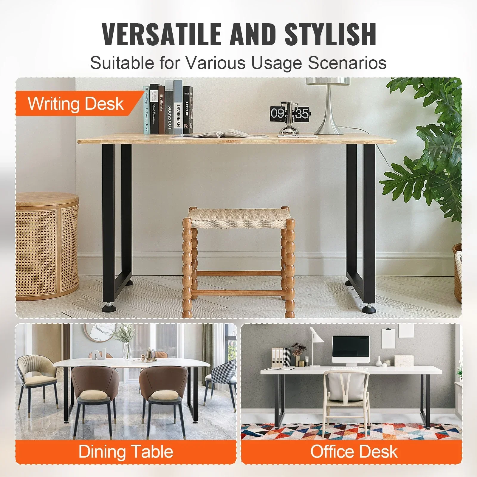 711.2MM Adjustable Furniture Legs, Square Reinforced Steel Office Table legs Set of 2 for DIY, Max Load 453.6KG Heavy Duty Desk Legs, Quick Instalation & Rich Accessories Legs Black - Image 5