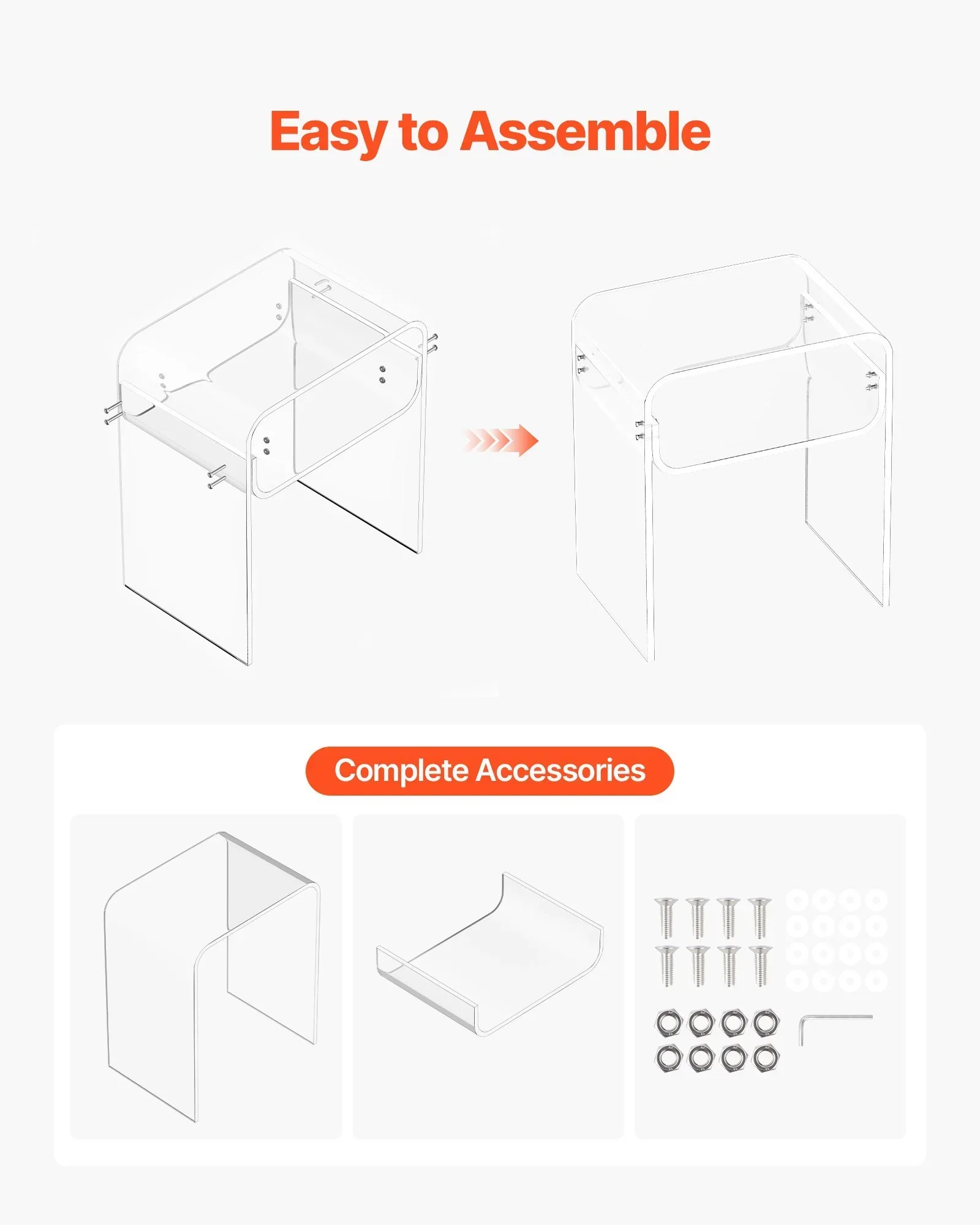 Acrylic Side Table, 2 Tiers Clear Bedside Table with Storage Shelf, Modern Rectangle Acrylic End Desk, Transparent Thick Nightstand for Bedroom, Living Room, Study, 30 x 40 x 50 cm (Clear) - Image 7