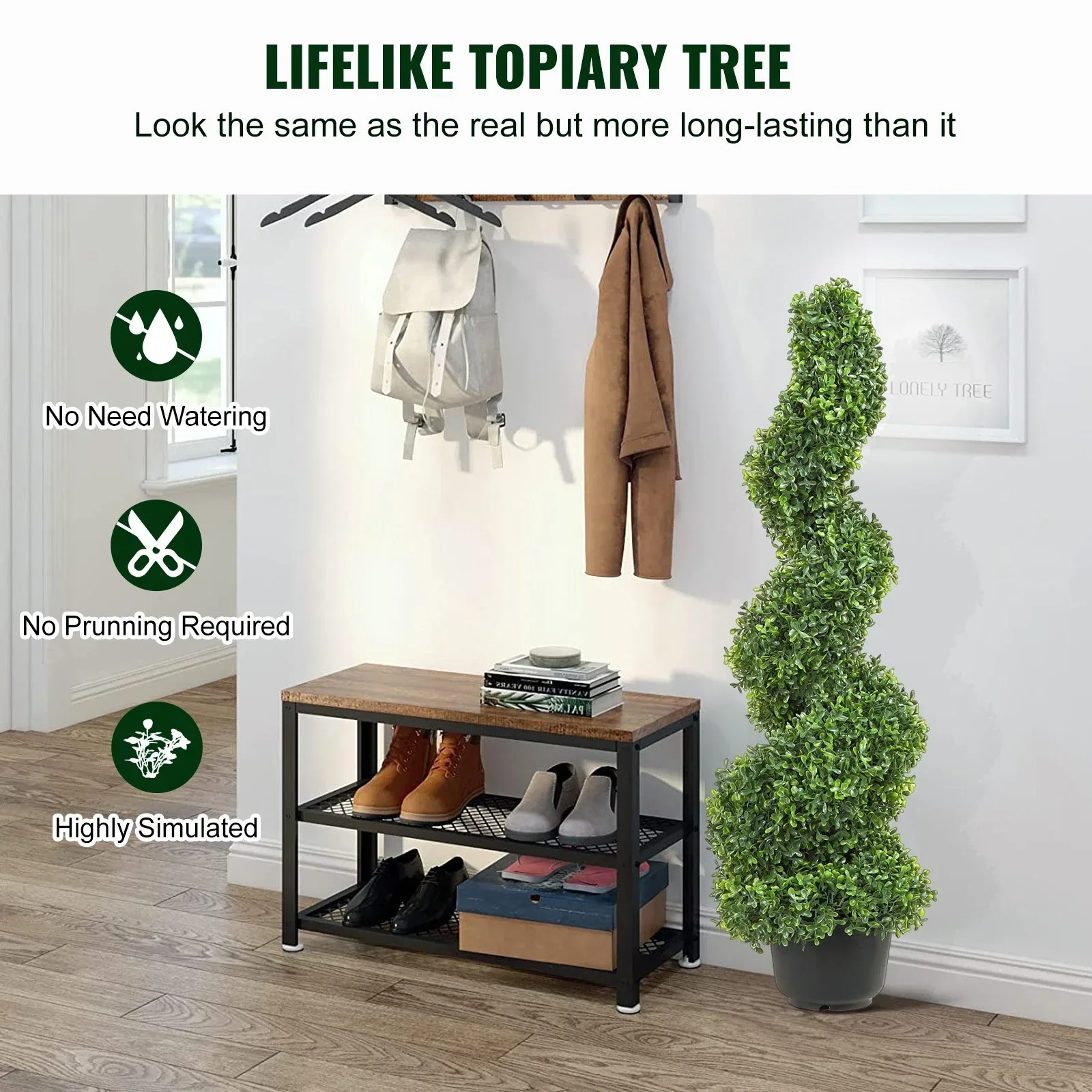 Artificial Topiaries Boxwood Trees, 7.6cm Tall (2 Pieces) Faux Topiary Plant Outdoor, All-year Green Feaux Plant w/ Replaceable Leaves for Decorative Indoor/Outdoor/Garden - Image 3