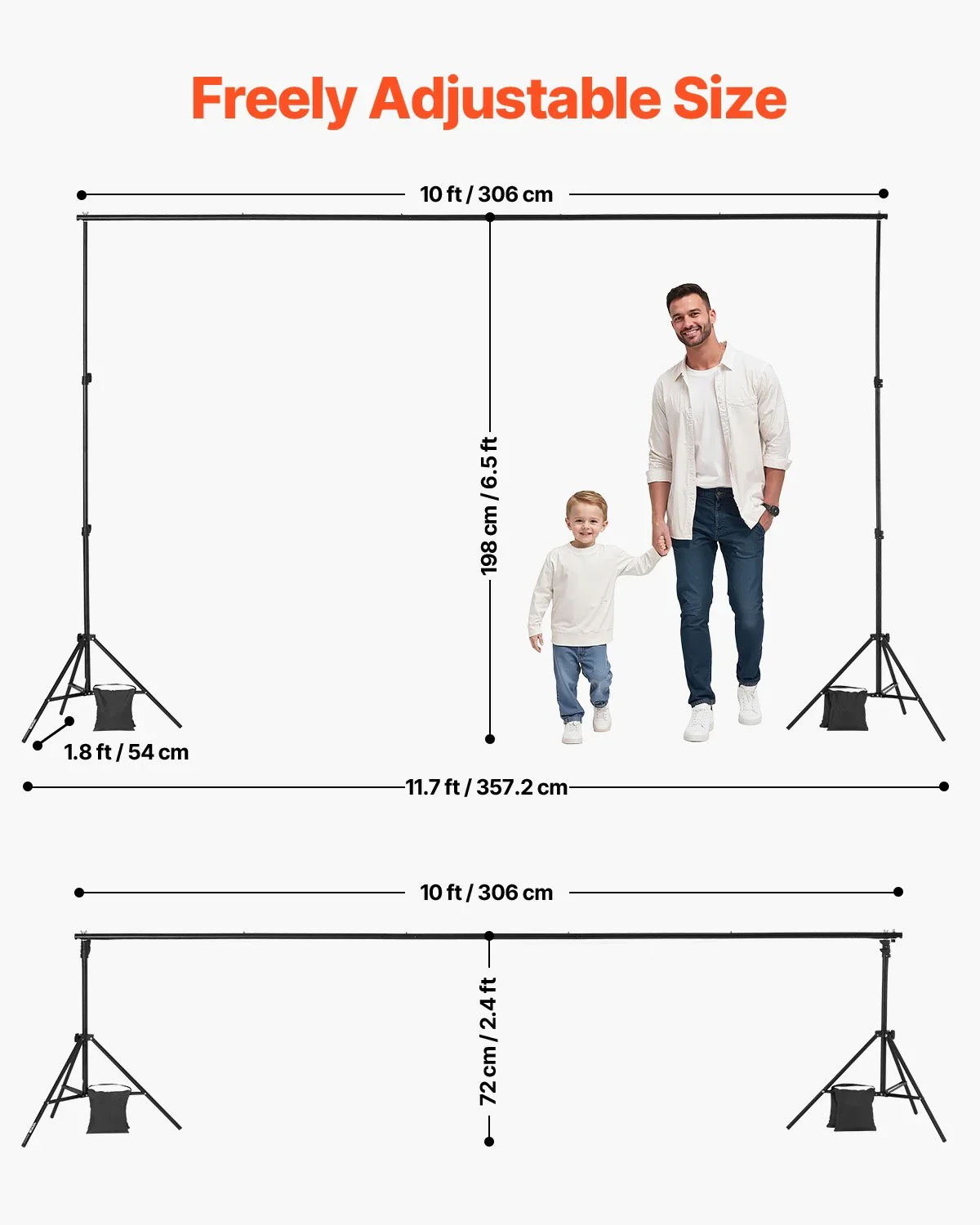 Backdrop Stand, 198 x 300 cm Adjustable Photo Backdrop Stand Kit, Portable Background Backdrop Stand with 5 Crossbars, Heavy Duty Projector Screen Stand, for Wedding, Photo Video Studio & Party - Image 3