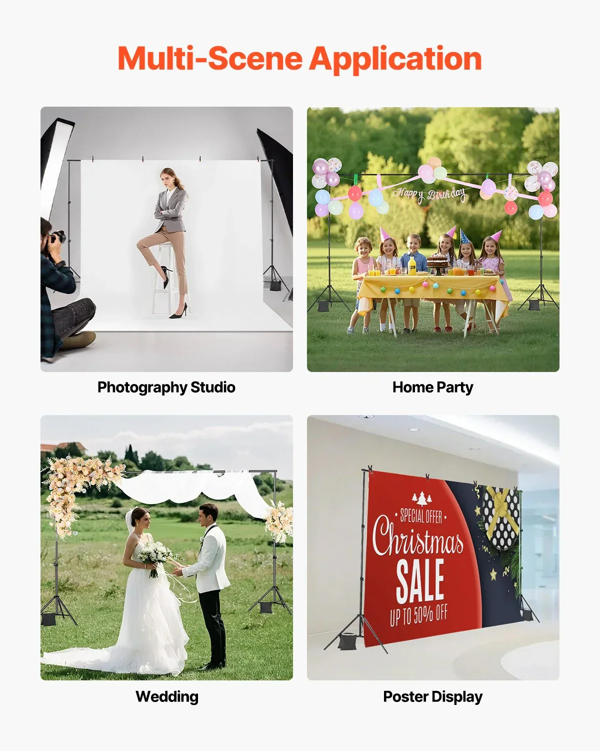 Backdrop Stand, 198 x 300 cm Adjustable Photo Backdrop Stand Kit, Portable Background Backdrop Stand with 5 Crossbars, Heavy Duty Projector Screen Stand, for Wedding, Photo Video Studio & Party - Image 5