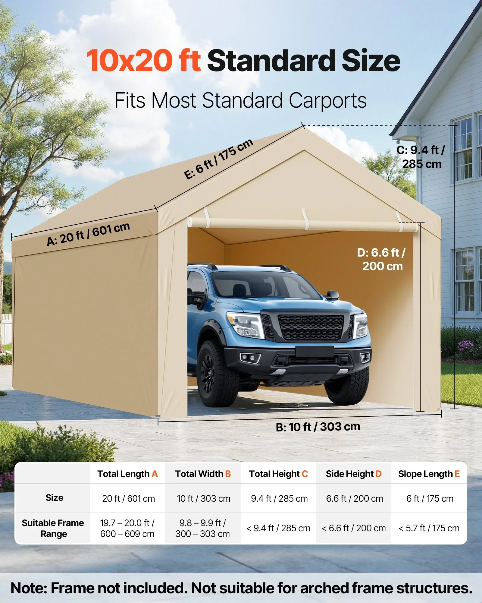 Carport Replacement Canopy, 6 x 3 m Potable Garage Tent Top Tarp with Sidewalls, UV-Resistant & Waterproof, Heavy Duty Car Shelter Tarp with Ball Buggees, Beige, Frame Not Included - Image 2