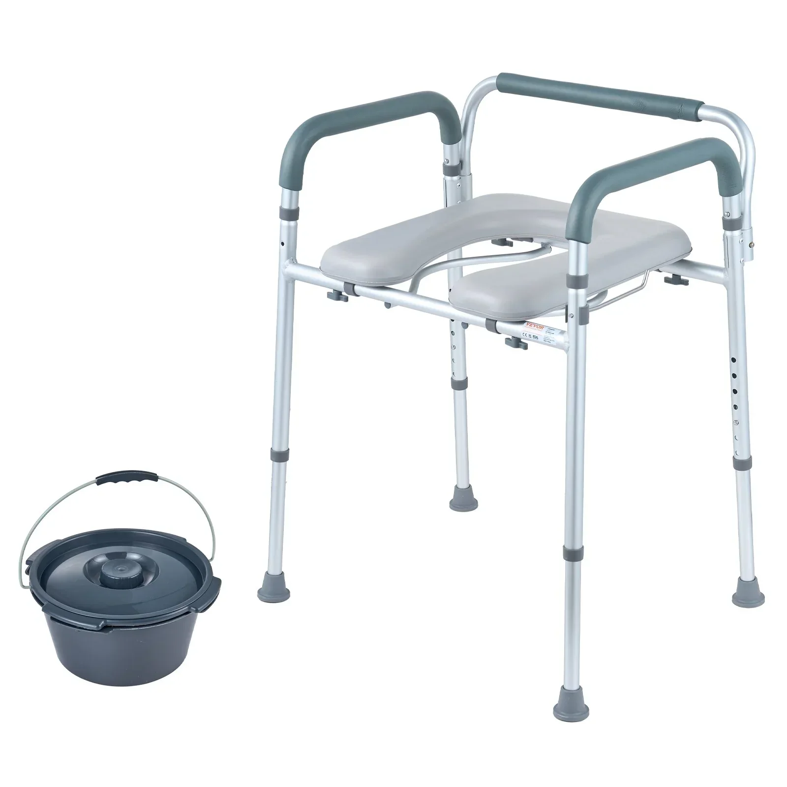 Commode Chair, Bedside Commode with Padded Seat and Arms, 7-Level Adjustable Height, 5.8L Removable Bucket, Easy to Assemble, 350 LBS Capacity, Raised Toilet Seat for Adults Seniors - Image 10