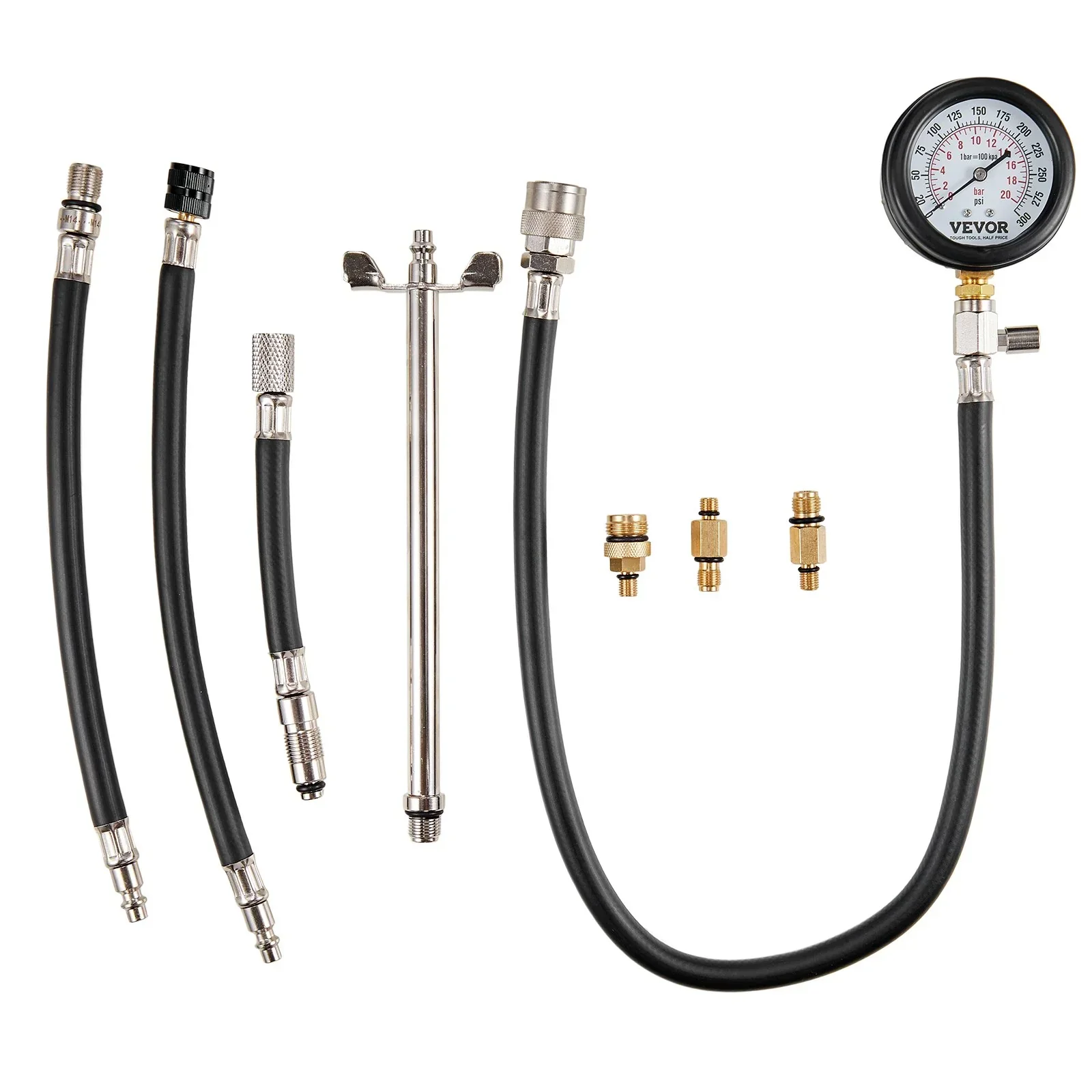 Compression Tester Adapter Kit, 9 Pcs Automotive Engine Cylinder Leak Down Compression Test, Accurate Dual Scale Pressure Gauge 0-300 psi, with Long Reach Hoses and Case for Engine Cylinders - Image 11