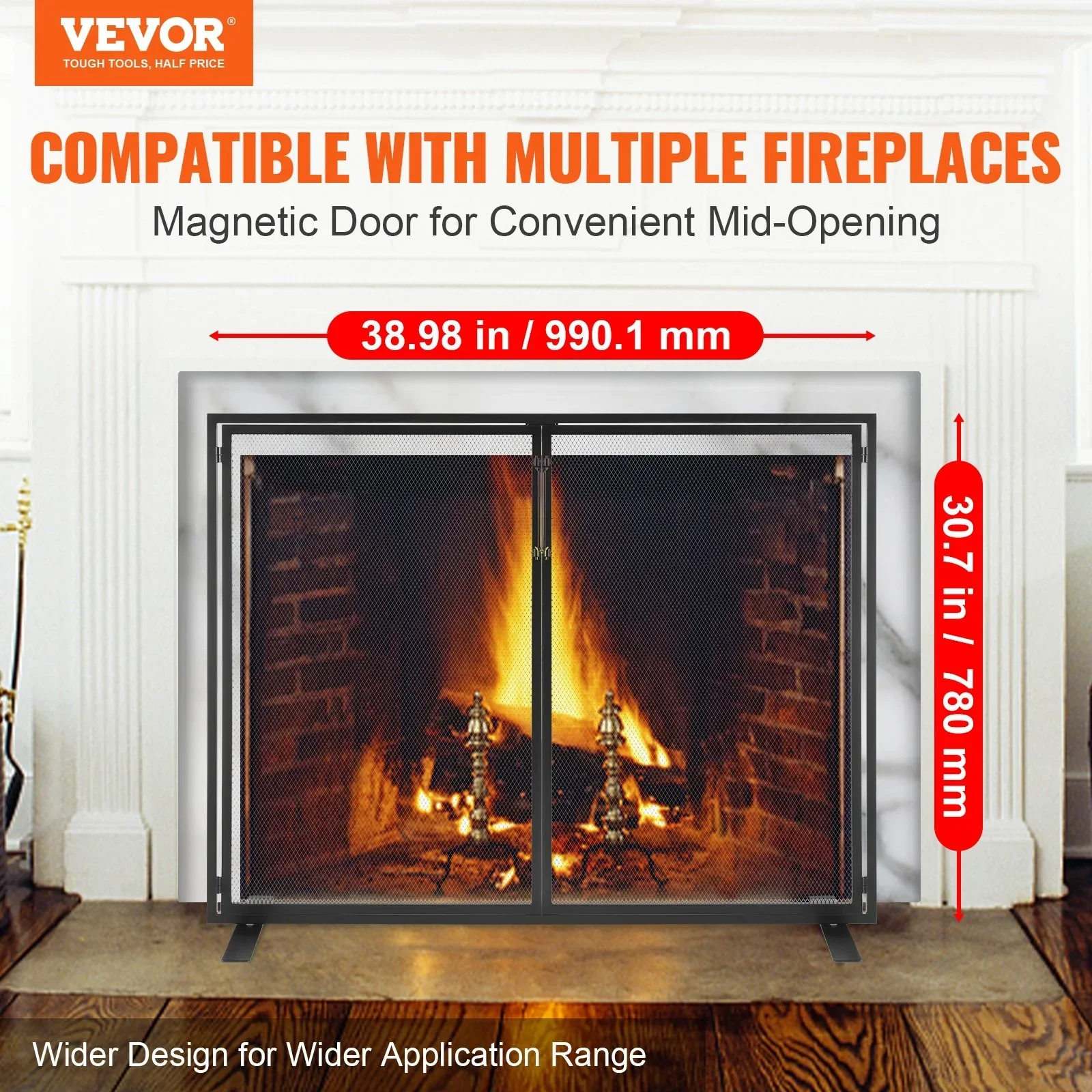 Fireplace Screen 1 Panel with Door, Sturdy Iron Mesh Fireplace Screen, 990(L) x780(H)MM Spark Guard Cover, Simple Installation, Free Standing Fire Fence Grate for Living Room Home Decor Modern - Image 2