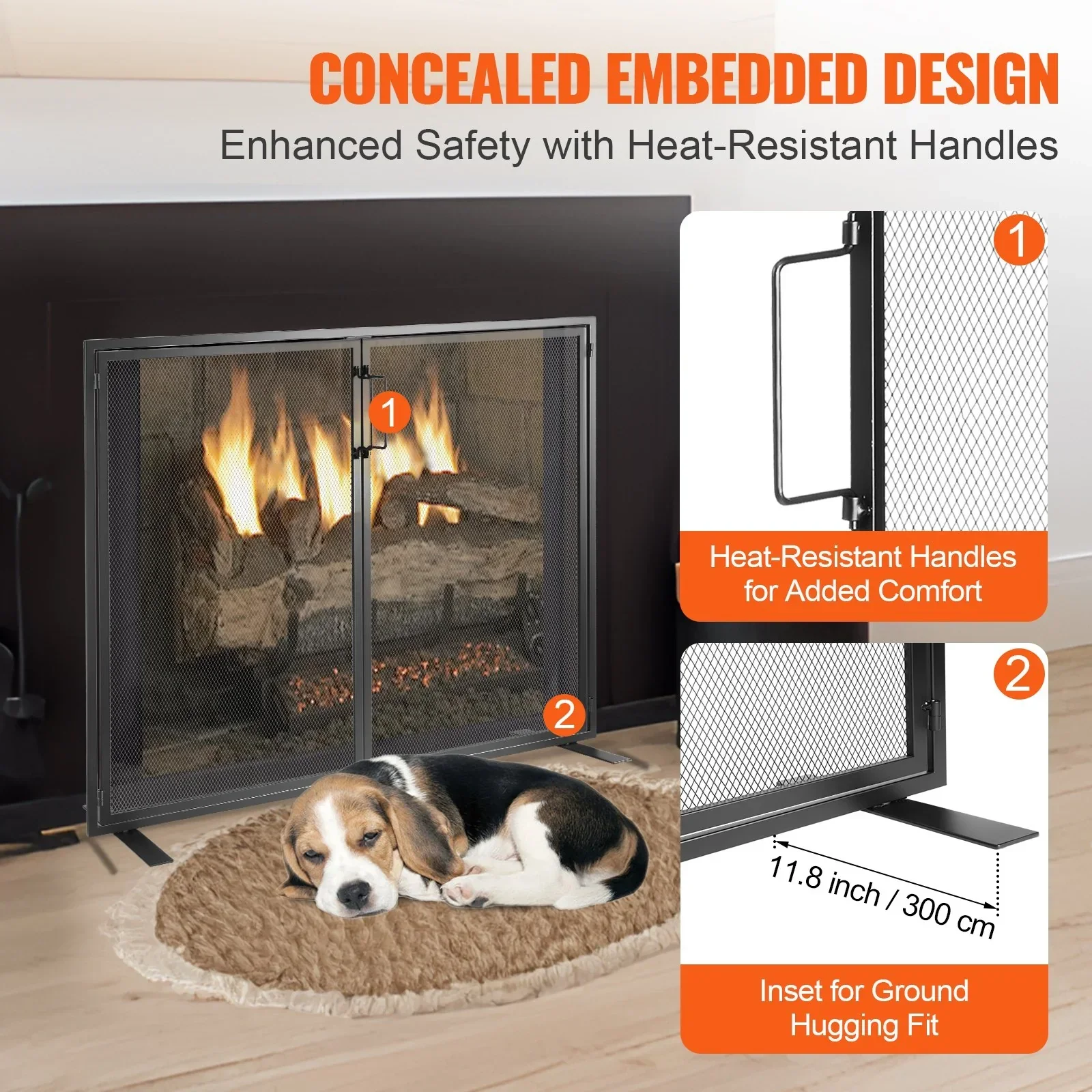 Fireplace Screen 1 Panel with Door, Sturdy Iron Mesh Fireplace Screen, 990(L) x780(H)MM Spark Guard Cover, Simple Installation, Free Standing Fire Fence Grate for Living Room Home Decor Modern - Image 5