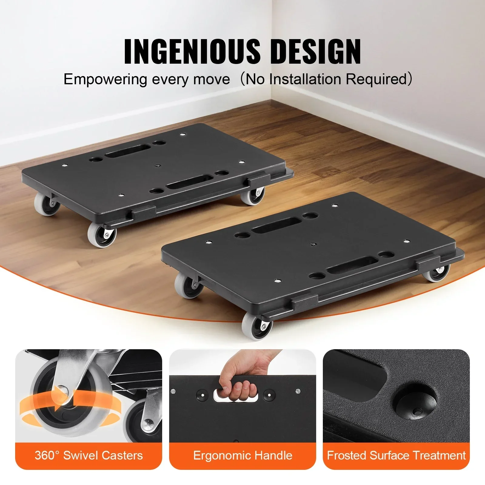 Furniture Dolly, 500 lbs Capacity Each Count, Furniture Mover with Wheels, Portable Moving Rollers 4 Wheels Heavy Duty, Small Flat Dolly Cart with Interlocking for Heavy Furniture, 2 Pack, Black - Image 3