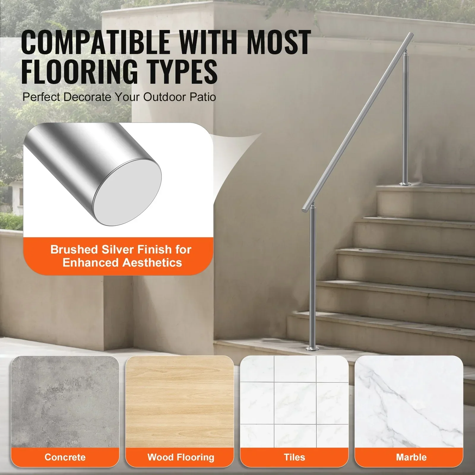 Handrails for Outdoor Steps, 70.9 in/ 180cm Length Stair Hand Rail Kit, Transitional Stainless Steel Railings with Installation Kit, Double-column Staircase Handrails for Seniors,Porch & Deck - Image 5