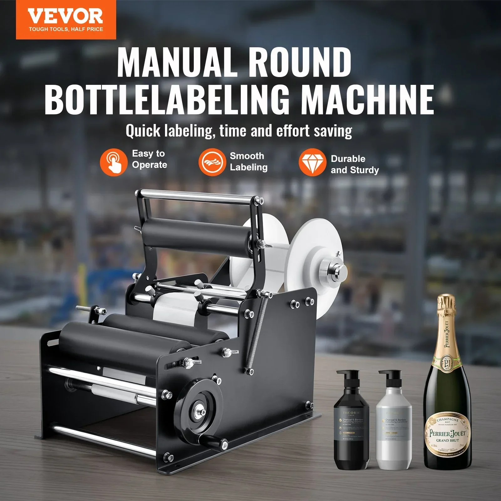 Manual Round Labeling Machine, 15-20pcs/min, Bottle Label Applicator for Round Bottles, Adjustable Manual Round Bottle Labeler Suitable for Round Bottle Diameter 20-120 mm (with Pressing Bar) - Image 2