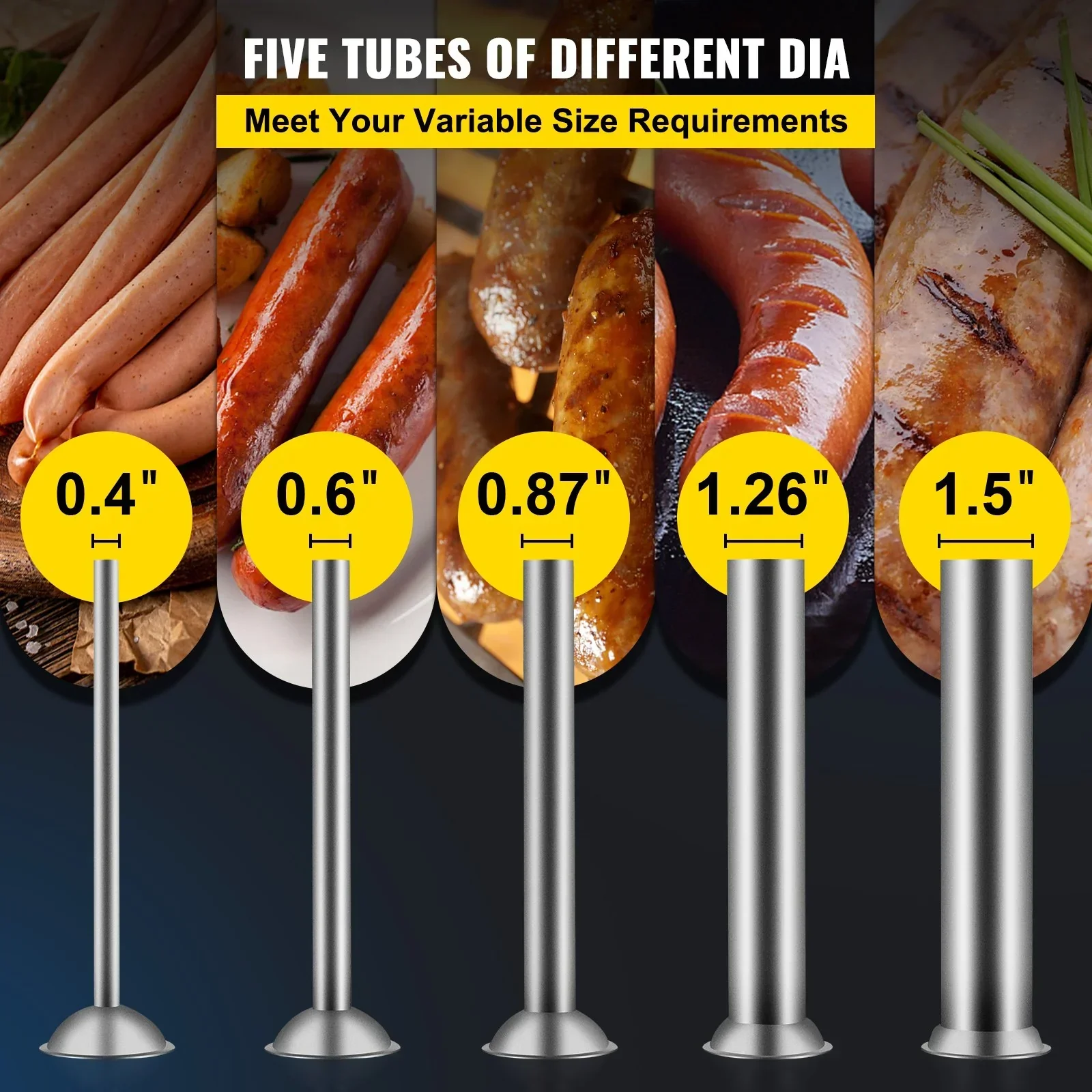 Manual Sausage Stuffer, 5 L / 11 LBS Horizontal Sausage Machine, Dual-Speed Meat Stuffer, Made of Food-Grade 304 Stainless Steel, Includes 5 Stuffing Tubes, for Home Kitchen Restaurant Commercia - Image 5