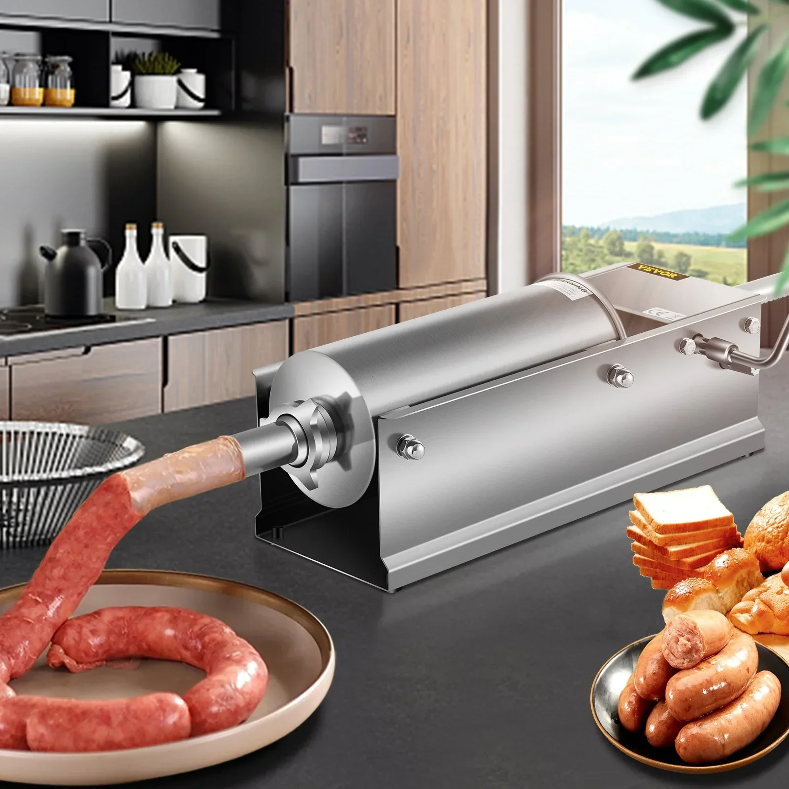 Manual Sausage Stuffer, 5 L / 11 LBS Horizontal Sausage Machine, Dual-Speed Meat Stuffer, Made of Food-Grade 304 Stainless Steel, Includes 5 Stuffing Tubes, for Home Kitchen Restaurant Commercia - Image 8