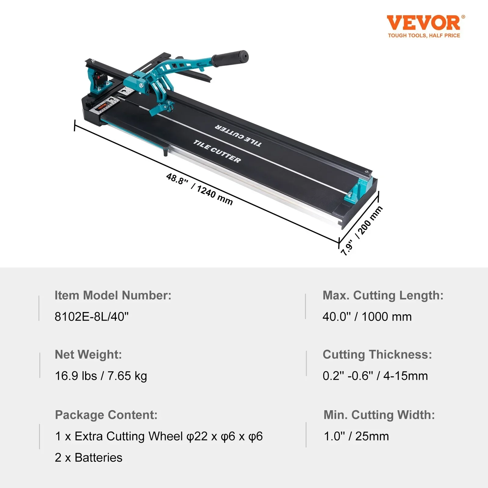 Manual Tile Cutter, 1000mm, Porcelain Ceramic Tile Cutter with Tungsten Carbide Cutting Wheel, Infrared Positioning, Anti-Skid Feet, Durable Rails for professional installers or beginners - Image 7